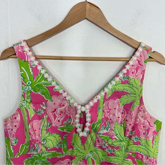Vintage Lilly Pulitzer Taboo Pink Elephant Print Keyhole Shift Dress Size 10 - Picture 3 of 14
